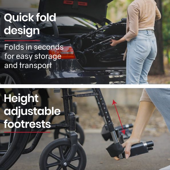 Equipmed 24 Inch Folding Bariatric Wheelchair| XL Wide Design |136kg Capacity| Dark Grey Hammertone - Image 9