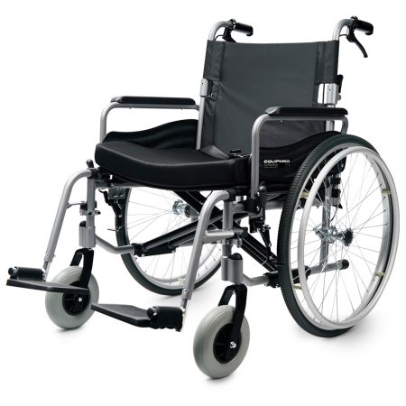 EQUIPMED Extra-Wide Folding Wheelchair |150kg Capacity | 24 Inch Wheels |  Black