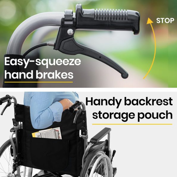 EQUIPMED Extra-Wide Folding Wheelchair |150kg Capacity | 24 Inch Wheels |  Black - Image 8