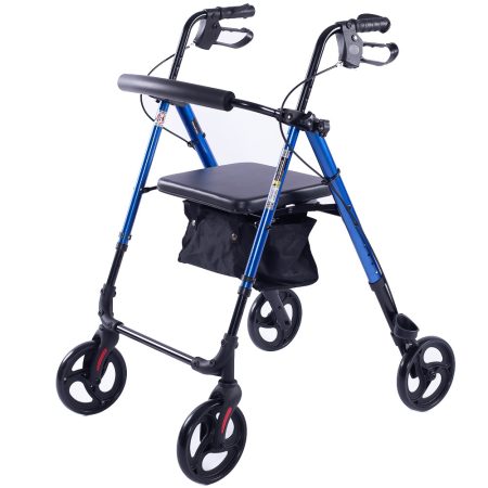 EQUIPMED 4 Wheel Lightweight Rollator Walker| Aluminium Frame| Seat| Carry Bag| for Seniors | Blue