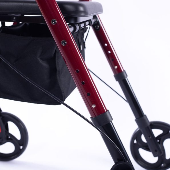 EQUIPMED 4 Wheel Lightweight Rollator Walker |  Aluminium Frame| Seat |Carry Bag | for Seniors | Red - Image 3