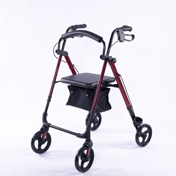 EQUIPMED 4 Wheel Lightweight Rollator Walker |  Aluminium Frame| Seat |Carry Bag | for Seniors | Red - Image 5