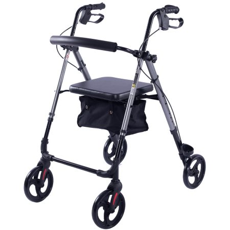 EQUIPMED 4 Wheel Lightweight Rollator Walker | Aluminium Frame | Seat | Carry Bag | for Seniors| Titanium Style