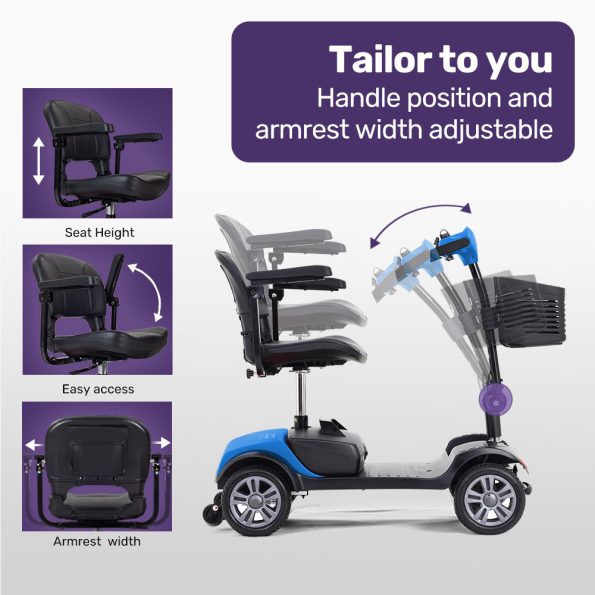 EQUIPMED FreeRoam+ Mid-Sized Lithium Fast Easy Charge Mobility Scooter| Blue - Image 7