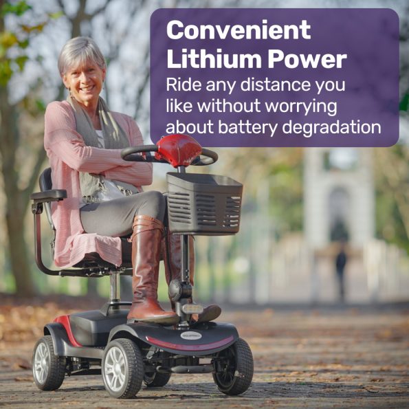 EQUIPMED FreeRoam+ Mid-Sized Lithium Fast Easy Charge Mobility Scooter| Red - Image 3