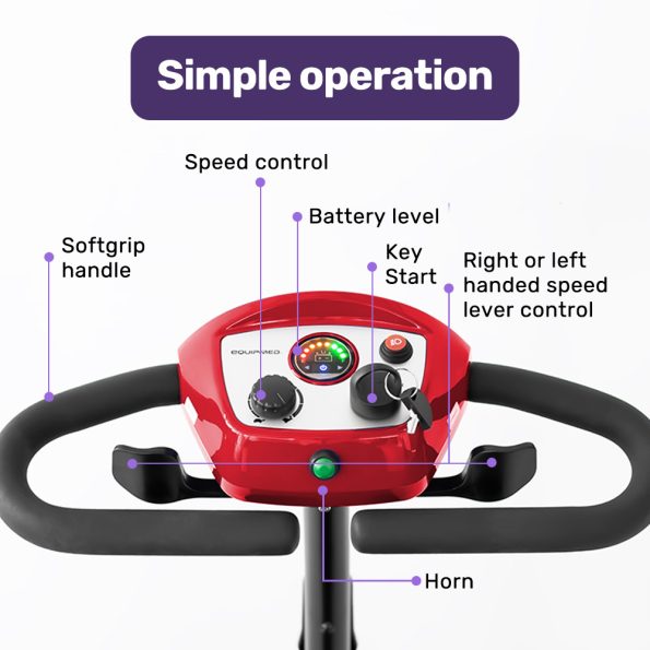 EQUIPMED FreeRoam+ Mid-Sized Lithium Fast Easy Charge Mobility Scooter| Red - Image 4