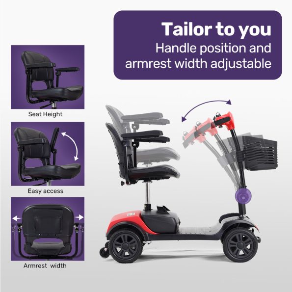 EQUIPMED FreeRoam+ Mid-Sized Lithium Fast Easy Charge Mobility Scooter| Red - Image 7
