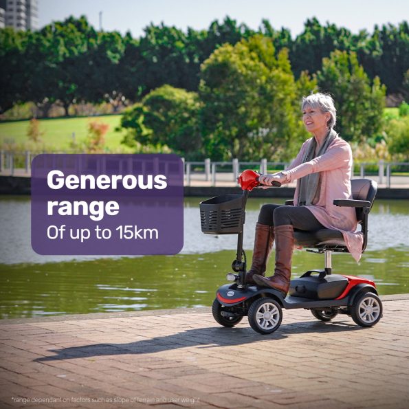 EQUIPMED FreeRoam+ Mid-Sized Lithium Fast Easy Charge Mobility Scooter| Red - Image 9