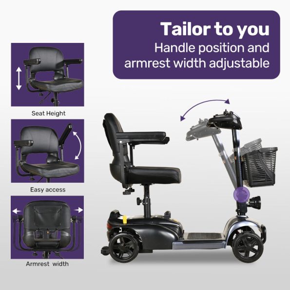 EQUIPMED FreeLite+ Mid-Sized Foldable Electric Mobility Scooter| Lithium Battery| Long Range and Easy Charging| Grey - Image 5