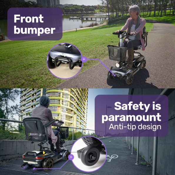 EQUIPMED FreeLite+ Mid-Sized Foldable Electric Mobility Scooter| Lithium Battery| Long Range and Easy Charging| Grey - Image 11