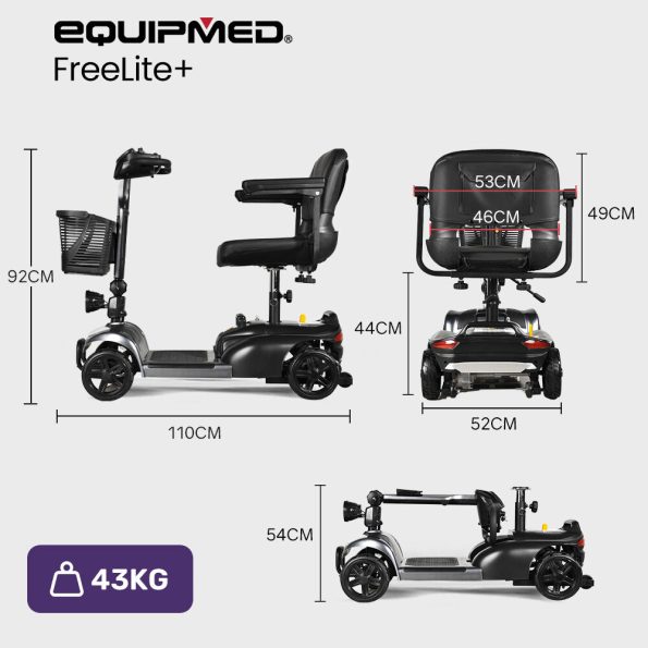 EQUIPMED FreeLite+ Mid-Sized Foldable Electric Mobility Scooter| Lithium Battery| Long Range and Easy Charging| Grey - Image 15