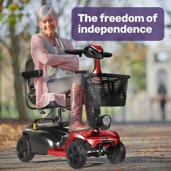 EQUIPMED FreeLite+ Mid-Sized Foldable Electric Mobility Scooter| Lithium Battery| Long Range and Easy Charging| Red - Image 2