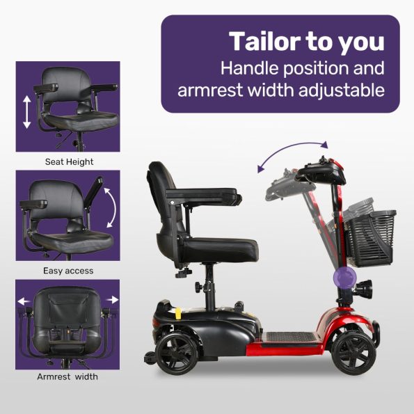 EQUIPMED FreeLite+ Mid-Sized Foldable Electric Mobility Scooter| Lithium Battery| Long Range and Easy Charging| Red - Image 5