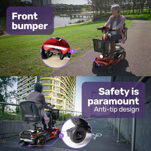 EQUIPMED FreeLite+ Mid-Sized Foldable Electric Mobility Scooter| Lithium Battery| Long Range and Easy Charging| Red - Image 11
