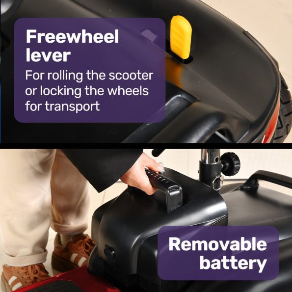 EQUIPMED FreeLite+ Mid-Sized Foldable Electric Mobility Scooter| Lithium Battery| Long Range and Easy Charging| Red - Image 12