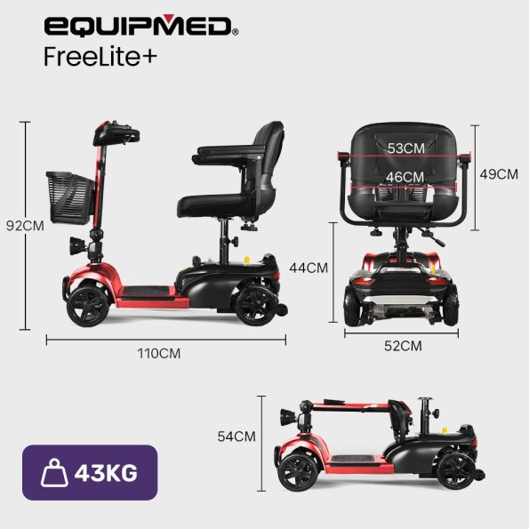 EQUIPMED FreeLite+ Mid-Sized Foldable Electric Mobility Scooter| Lithium Battery| Long Range and Easy Charging| Red - Image 15