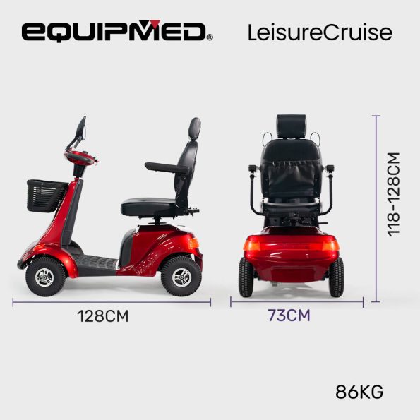 EQUIPMED LeisureCruise Extra Large-Sized| High Power| 182kg Capacity Mobility Scooter  - Red - Image 2