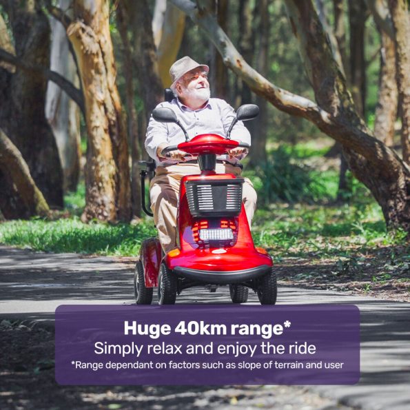EQUIPMED LeisureCruise Extra Large-Sized| High Power| 182kg Capacity Mobility Scooter  - Red - Image 4