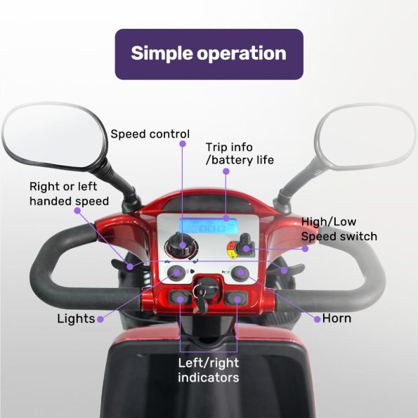 EQUIPMED LeisureCruise Extra Large-Sized| High Power| 182kg Capacity Mobility Scooter  - Red - Image 9