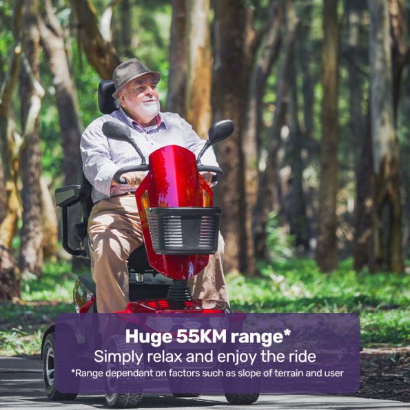 Equipmed ProRider Ultra Large-sized| High Power| Strong Climber| Varied Terrain 200kg Capacity Mobility Scooter - Red - Image 4