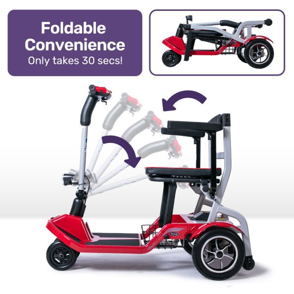EQUIPMED Ultra-Lightweight Folding Electric Mobility Scooter| 19kg with Battery Removed| 120kg Capacity| Long Range| Brushless Motor| Portable| Red - Image 2