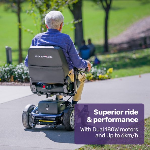 EQUIPMED Heavy Duty Electric Wheelchair| Up to 20km Range| Ultra-Comfortable| Great Turning Circle| Safe Stable Non-Slip Anti-Roll Back Power Chair| Blue - Image 2