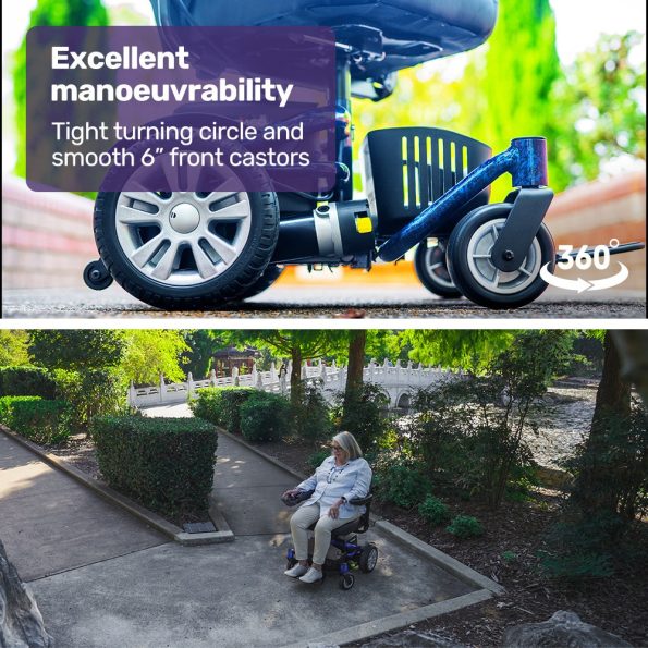 EQUIPMED Heavy Duty Electric Wheelchair| Up to 20km Range| Ultra-Comfortable| Great Turning Circle| Safe Stable Non-Slip Anti-Roll Back Power Chair| Blue - Image 5