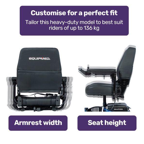 EQUIPMED Heavy Duty Electric Wheelchair| Up to 20km Range| Ultra-Comfortable| Great Turning Circle| Safe Stable Non-Slip Anti-Roll Back Power Chair| Blue - Image 6