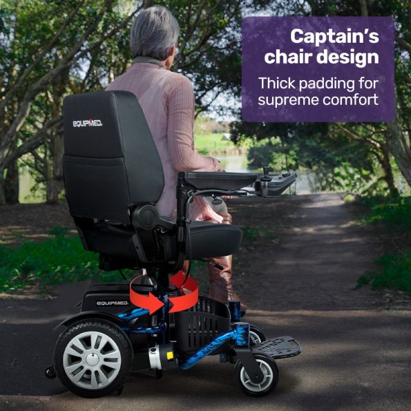 EQUIPMED Heavy Duty Electric Wheelchair| Up to 20km Range| Ultra-Comfortable| Great Turning Circle| Safe Stable Non-Slip Anti-Roll Back Power Chair| Blue - Image 8