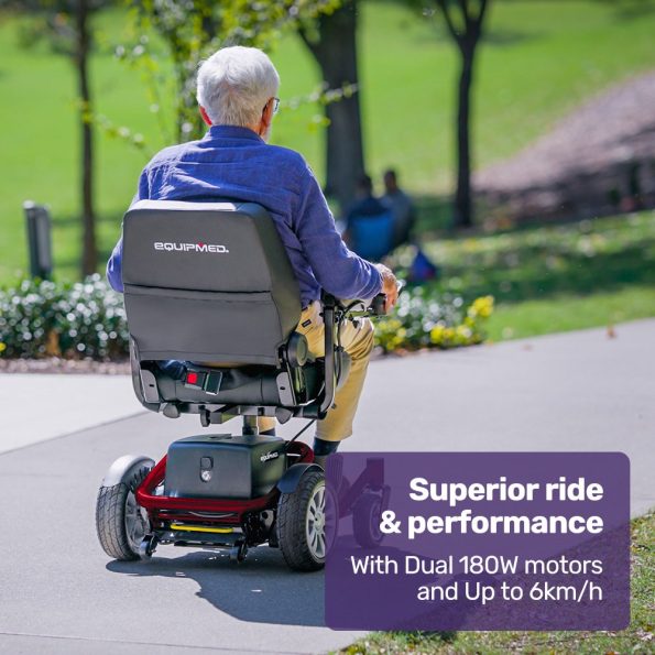 EQUIPMED Heavy Duty Electric Wheelchair| Up to 20km Range| Ultra-Comfortable| Great Turning Circle| Safe Stable Non-Slip Anti-Roll Back Power Chair|Red - Image 2