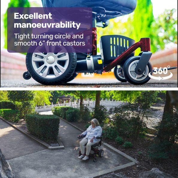 EQUIPMED Heavy Duty Electric Wheelchair| Up to 20km Range| Ultra-Comfortable| Great Turning Circle| Safe Stable Non-Slip Anti-Roll Back Power Chair|Red - Image 5