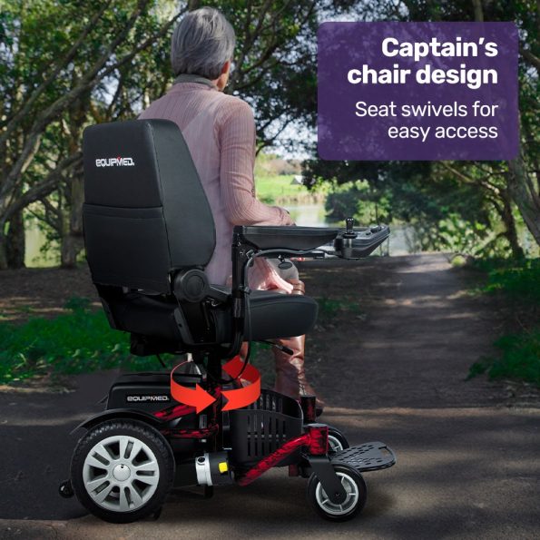 EQUIPMED Heavy Duty Electric Wheelchair| Up to 20km Range| Ultra-Comfortable| Great Turning Circle| Safe Stable Non-Slip Anti-Roll Back Power Chair|Red - Image 9
