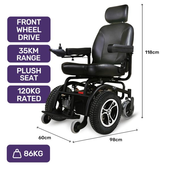 EQUIPMED Front Wheel Drive Power Electric Wheelchair| Up to 35km Range| Ultra-Comfortable| Safe Stable Non-Slip Anti-Roll Back Power Assist Chair - Image 2