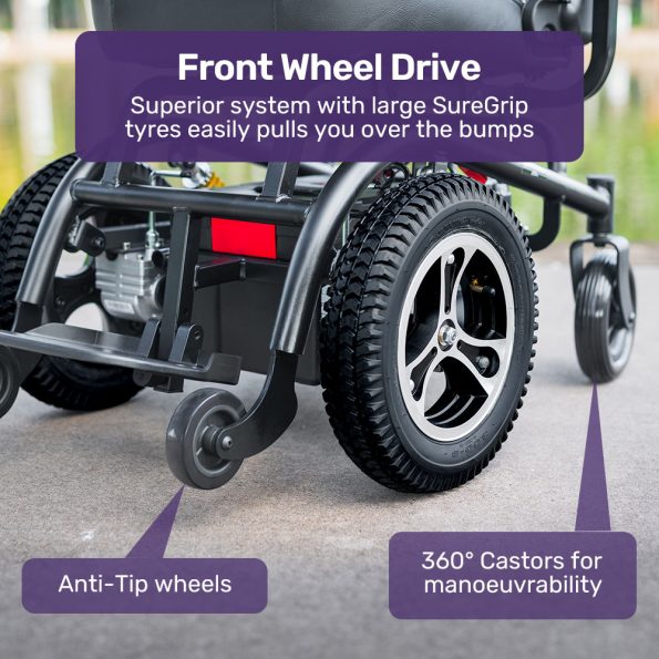 EQUIPMED Front Wheel Drive Power Electric Wheelchair| Up to 35km Range| Ultra-Comfortable| Safe Stable Non-Slip Anti-Roll Back Power Assist Chair - Image 3