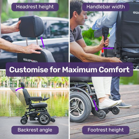 EQUIPMED Front Wheel Drive Power Electric Wheelchair| Up to 35km Range| Ultra-Comfortable| Safe Stable Non-Slip Anti-Roll Back Power Assist Chair - Image 10