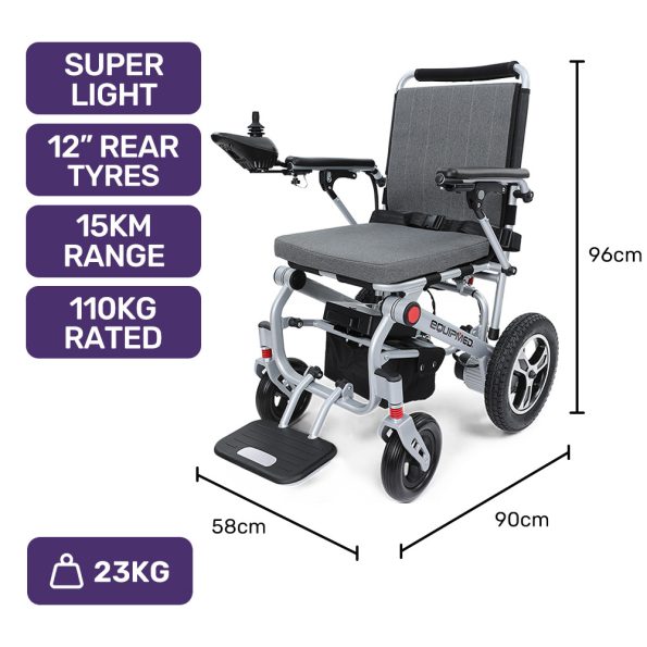 EQUIPMED Ultra-Light Power Wheelchair| Tight Turning| Airline Approved| Folding| ARTG Certified| Aluminium Frame| Lithium Battery| Grey - Image 2