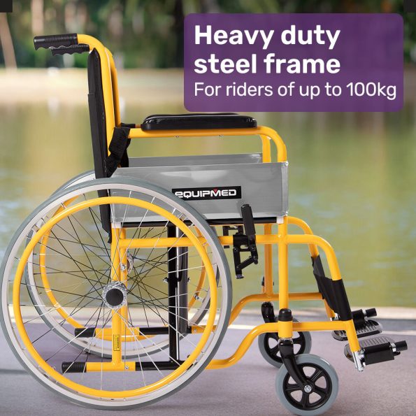 EQUIPMED Kids Paediatric Wheelchair |  110-140cm Rider Height | 22" Wheels | Yellow - Image 2