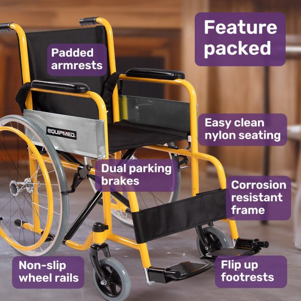 EQUIPMED Kids Paediatric Wheelchair |  110-140cm Rider Height | 22" Wheels | Yellow - Image 3