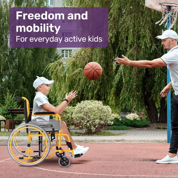 EQUIPMED Kids Paediatric Wheelchair |  110-140cm Rider Height | 22" Wheels | Yellow - Image 5