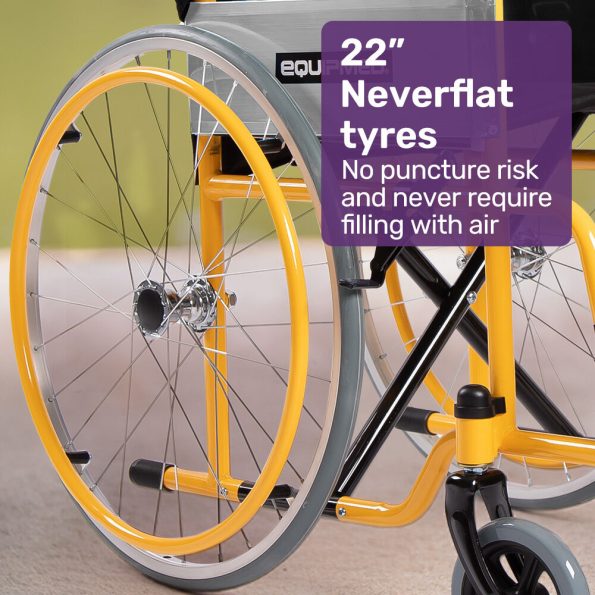 EQUIPMED Kids Paediatric Wheelchair |  110-140cm Rider Height | 22" Wheels | Yellow - Image 8