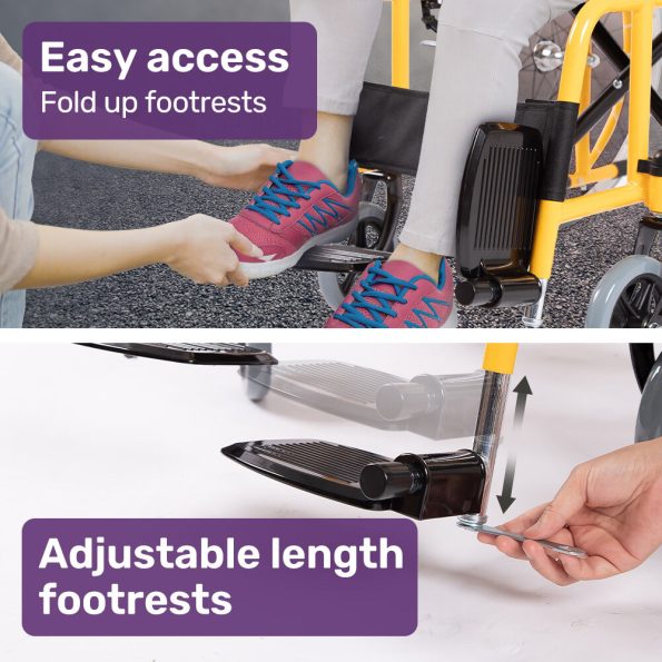 EQUIPMED Kids Paediatric Wheelchair |  110-140cm Rider Height | 22" Wheels | Yellow - Image 10