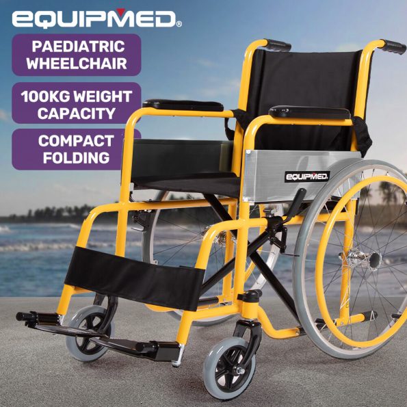EQUIPMED Kids Paediatric Wheelchair |  110-140cm Rider Height | 22" Wheels | Yellow - Image 12