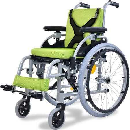 EQUIPMED Kids Premium Paediatric Wheelchair | Lightweight Aluminium | 22 Wheels  75kg Rated Green