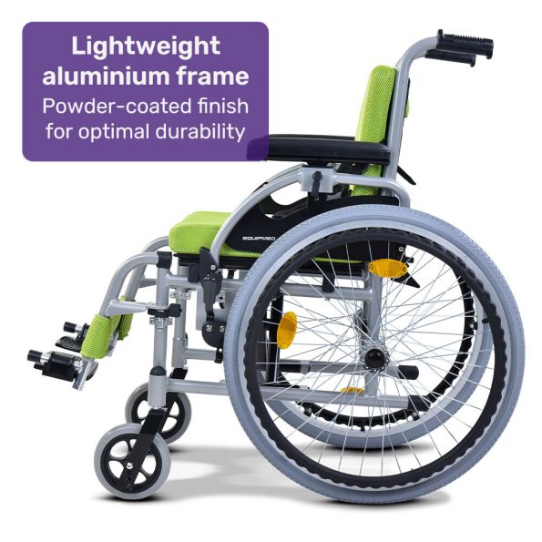 EQUIPMED Kids Premium Paediatric Wheelchair | Lightweight Aluminium | 22 Wheels  75kg Rated Green - Image 2