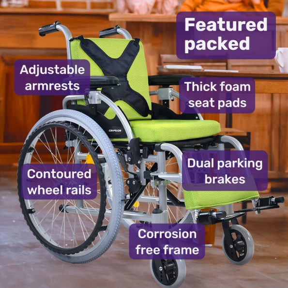 EQUIPMED Kids Premium Paediatric Wheelchair | Lightweight Aluminium | 22 Wheels  75kg Rated Green - Image 3
