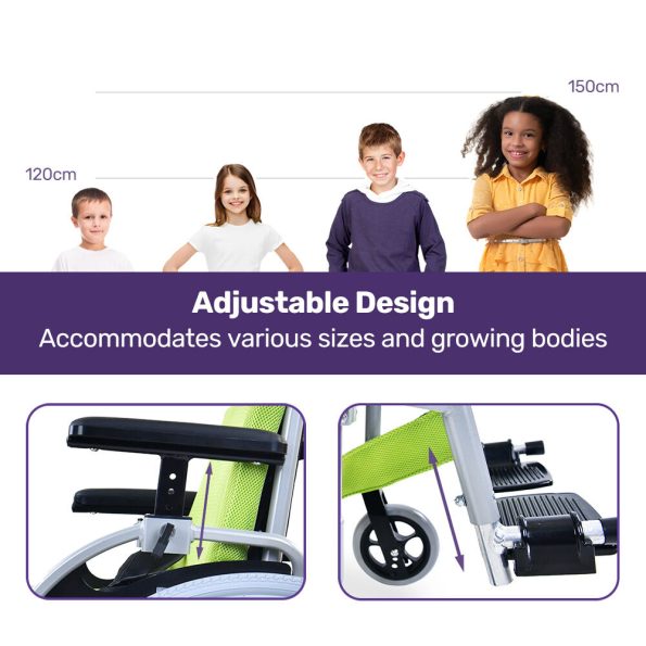 EQUIPMED Kids Premium Paediatric Wheelchair | Lightweight Aluminium | 22 Wheels  75kg Rated Green - Image 6