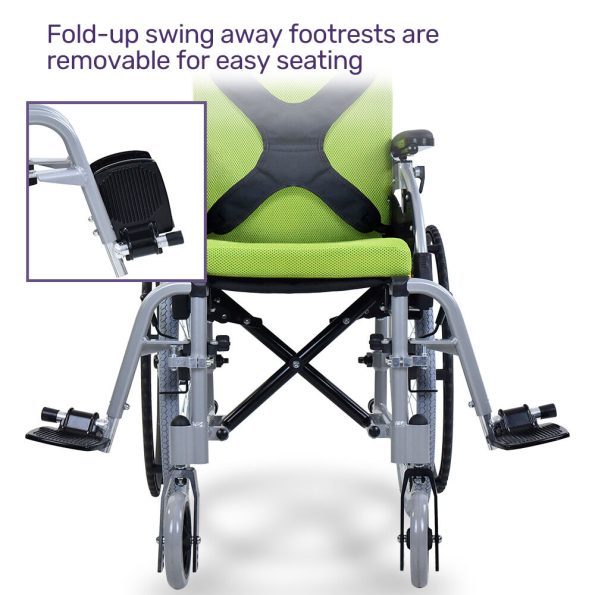 EQUIPMED Kids Premium Paediatric Wheelchair | Lightweight Aluminium | 22 Wheels  75kg Rated Green - Image 8