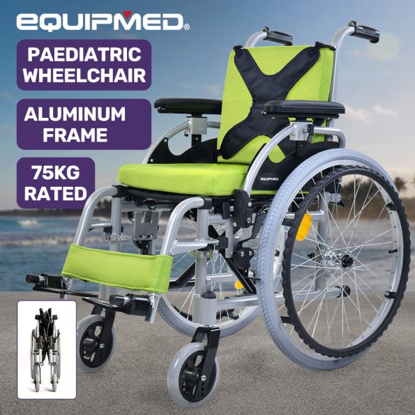 EQUIPMED Kids Premium Paediatric Wheelchair | Lightweight Aluminium | 22 Wheels  75kg Rated Green - Image 12