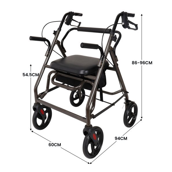Orthonica Foldable Steel Frame Rollator Walker Lightweight Mobility Aid in Grey - Image 4