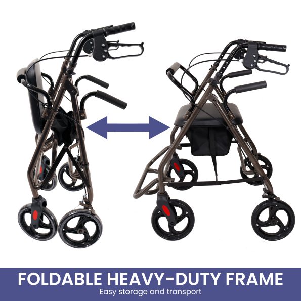Orthonica Foldable Steel Frame Rollator Walker Lightweight Mobility Aid in Grey - Image 8